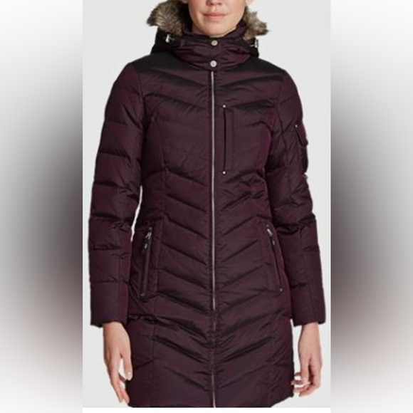 Eddie Bauer Dark Purple Puffer Jacket with Faux Fur Hood Retail $299 - Picture 5 of 12
